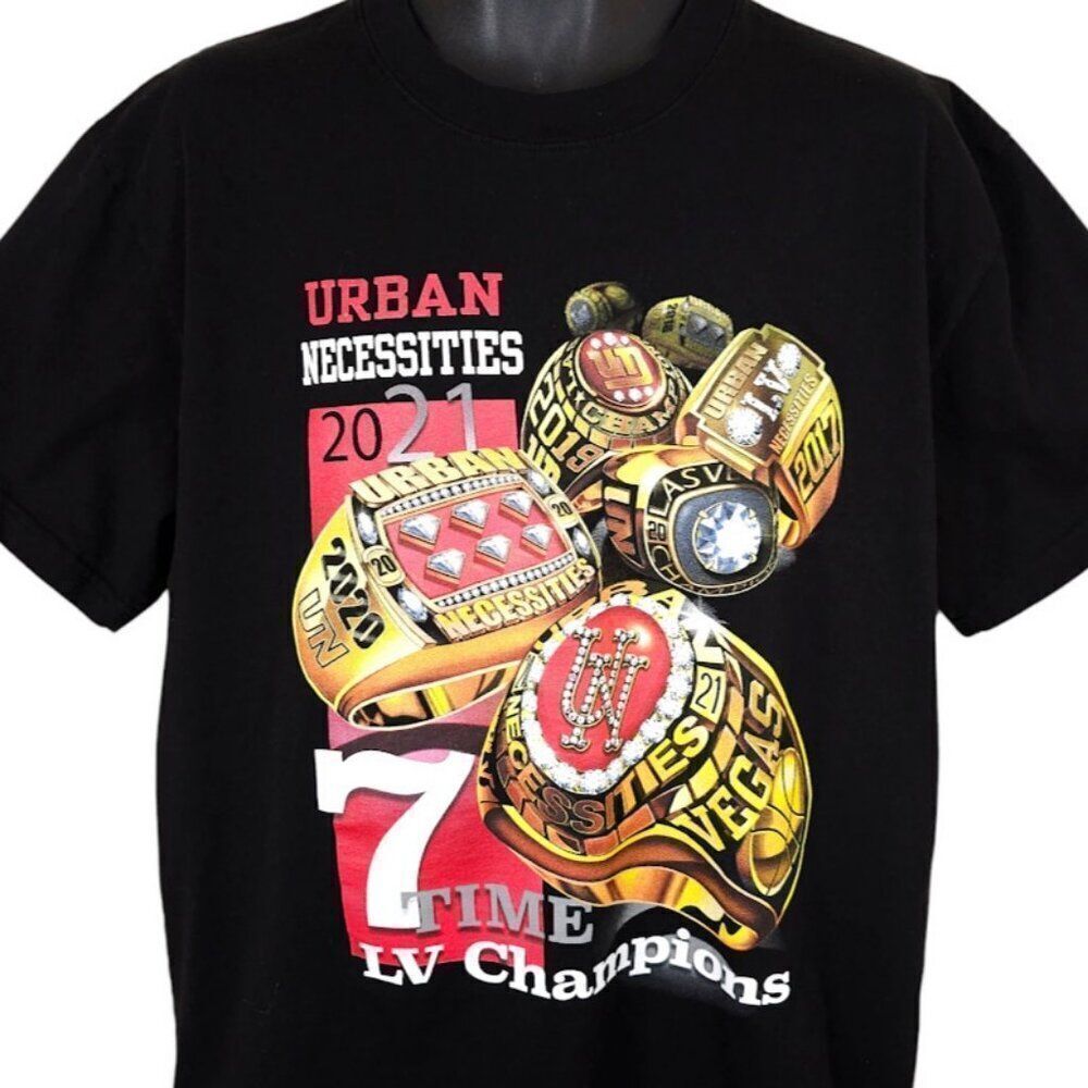 Urban Necessities T Shirt Mens Size XL Black 7 Time LV Champions Made In USA